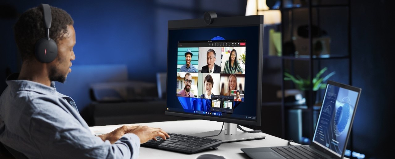 Man video chatting on Dell computer